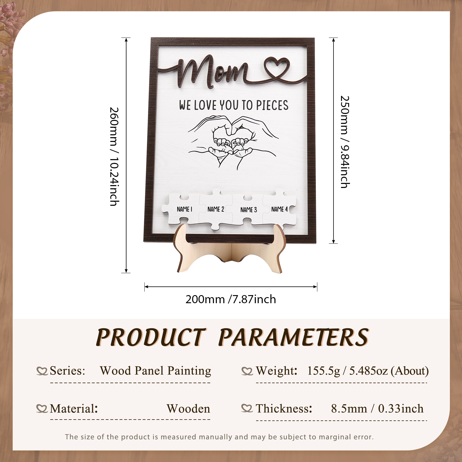 4 Names - Personalized Home Frame Wooden Ornaments Holding Hands Flower Elements Style Ornaments Home Decor for Mom