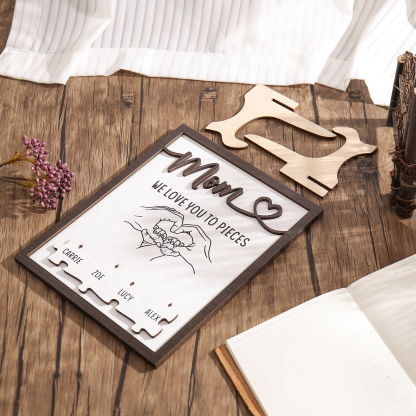 4 Names - Personalized Home Frame Wooden Ornaments Holding Hands Flower Elements Style Ornaments Home Decor for Mom