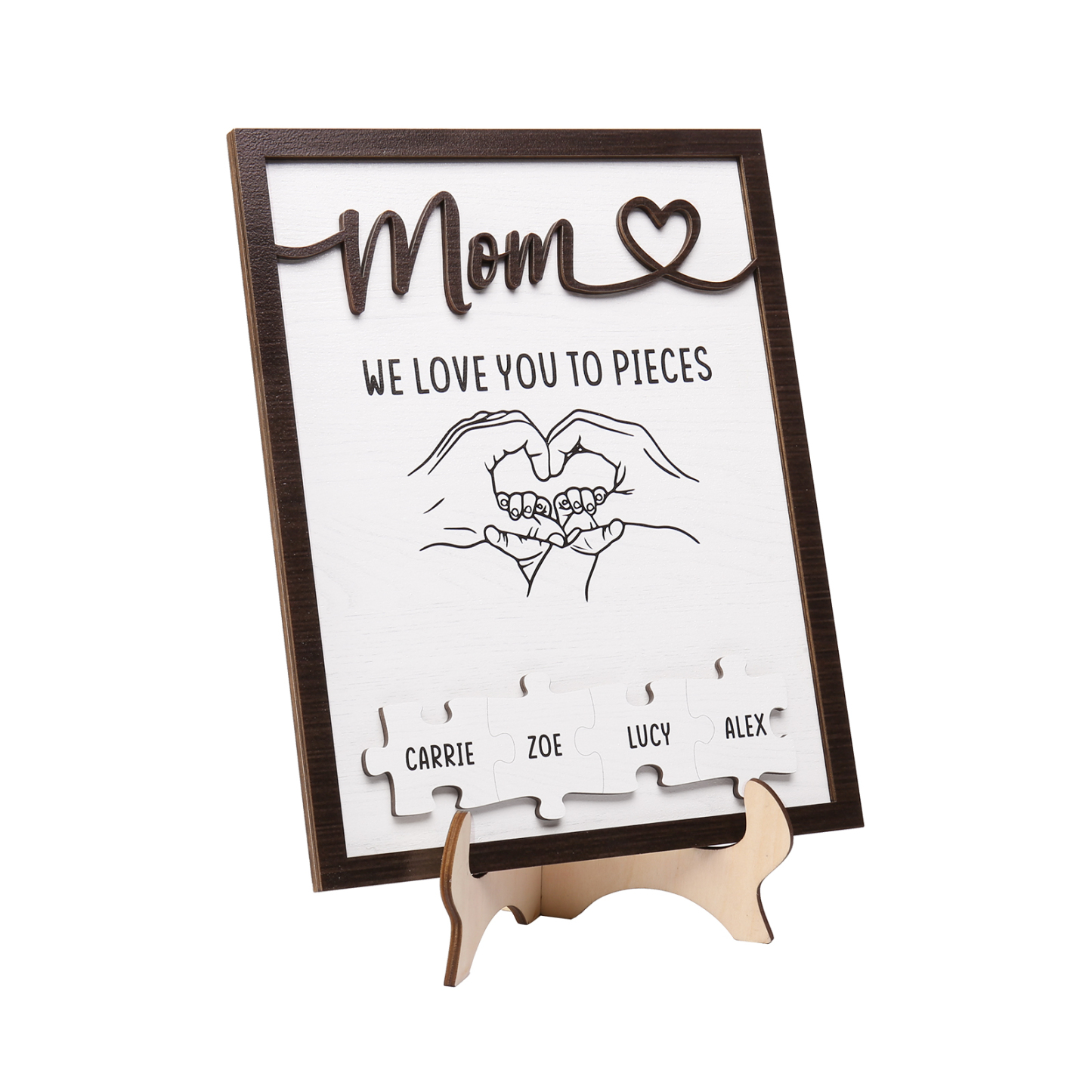 4 Names - Personalized Home Frame Wooden Ornaments Holding Hands Flower Elements Style Ornaments Home Decor for Mom