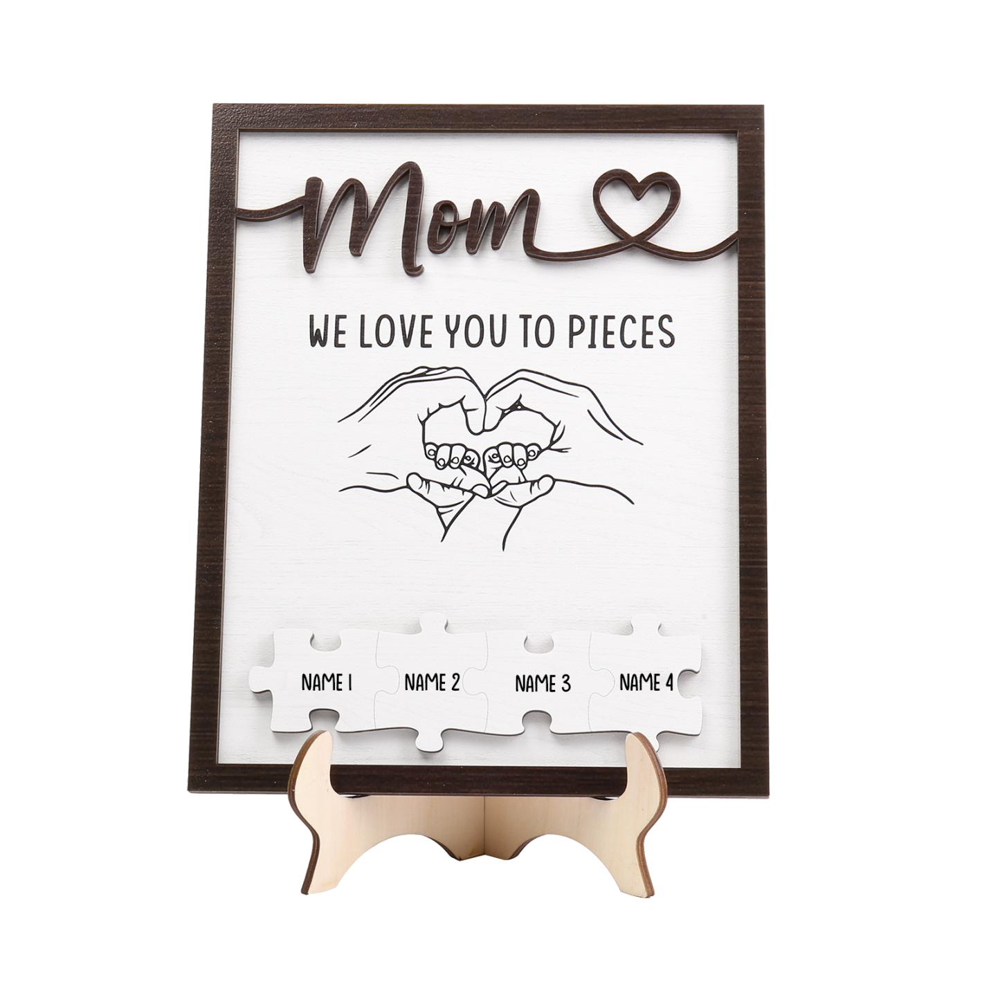 4 Names - Personalized Home Frame Wooden Ornaments Holding Hands Flower Elements Style Ornaments Home Decor for Mom