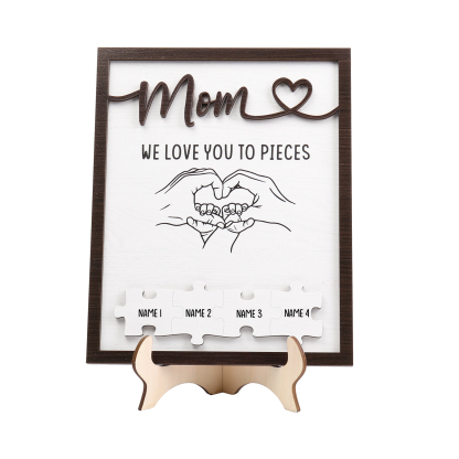 4 Names - Personalized Home Frame Wooden Ornaments Holding Hands Flower Elements Style Ornaments Home Decor for Mom