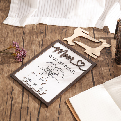 5 Names - Personalized Home Frame Wooden Ornaments Holding Hands Flower Elements Style Ornaments Home Decor for Mom