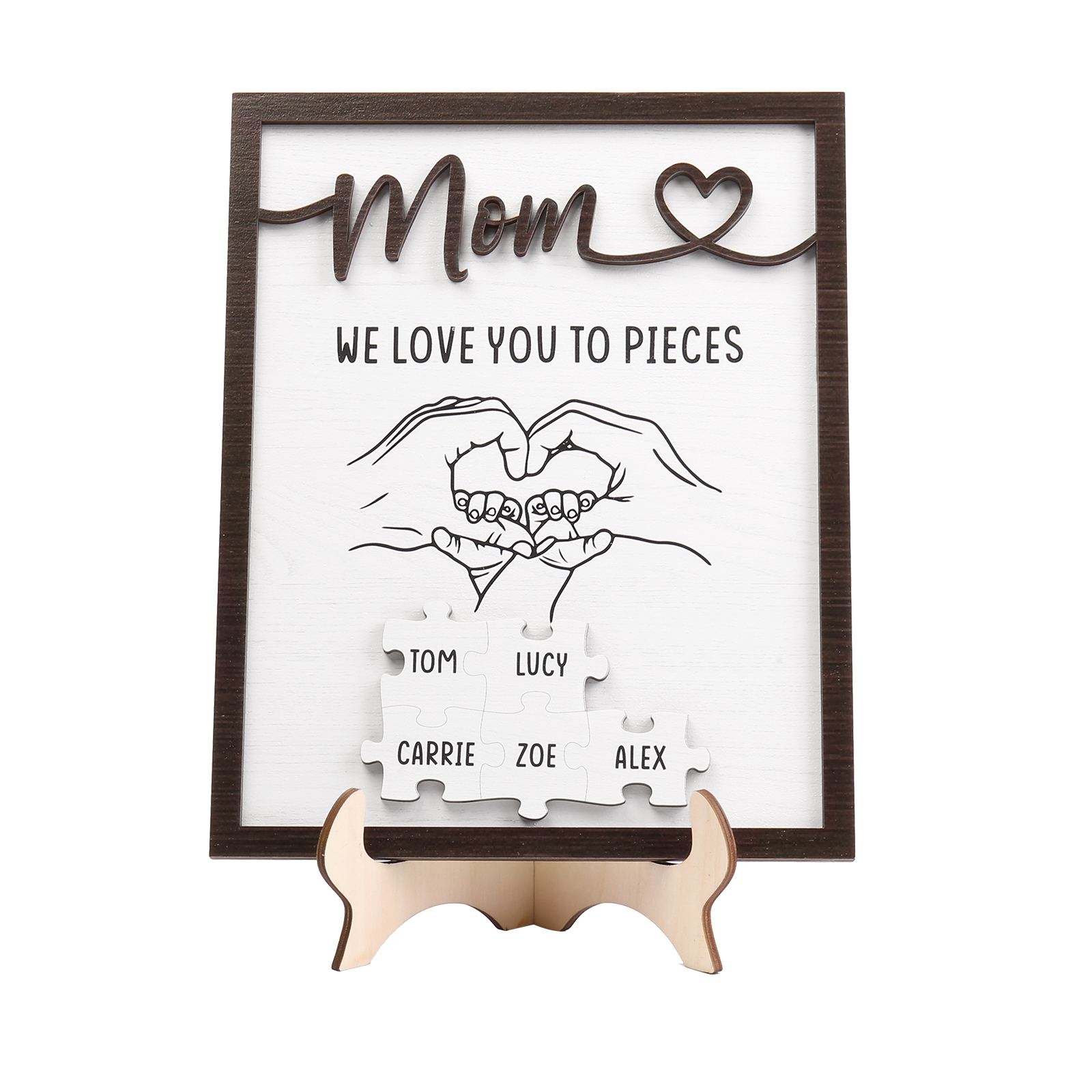 5 Names - Personalized Home Frame Wooden Ornaments Holding Hands Flower Elements Style Ornaments Home Decor for Mom