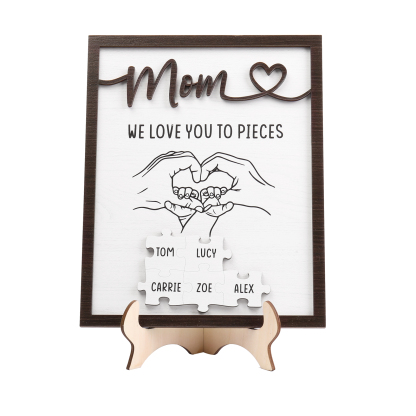 5 Names - Personalized Home Frame Wooden Ornaments Holding Hands Flower Elements Style Ornaments Home Decor for Mom