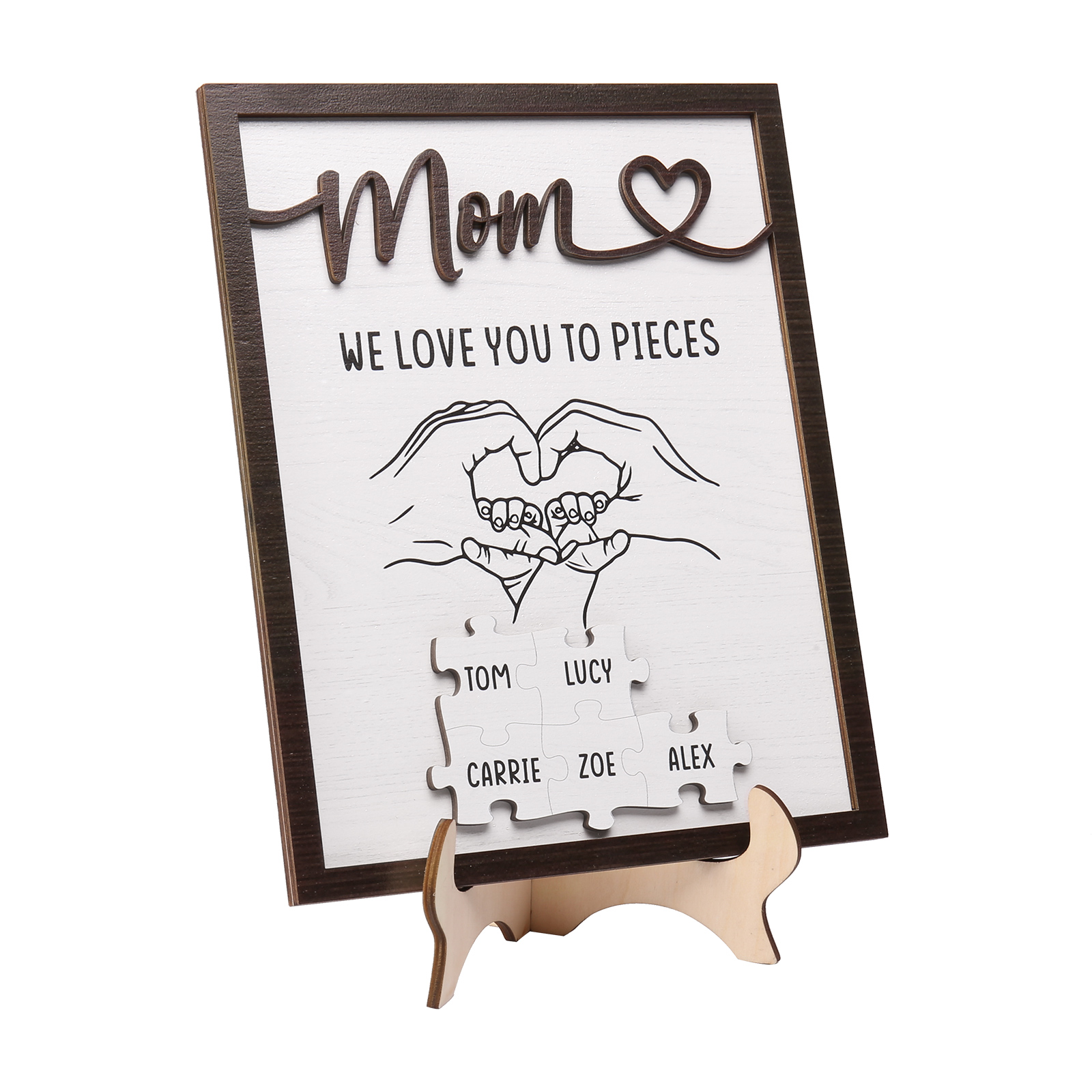 5 Names - Personalized Home Frame Wooden Ornaments Holding Hands Flower Elements Style Ornaments Home Decor for Mom