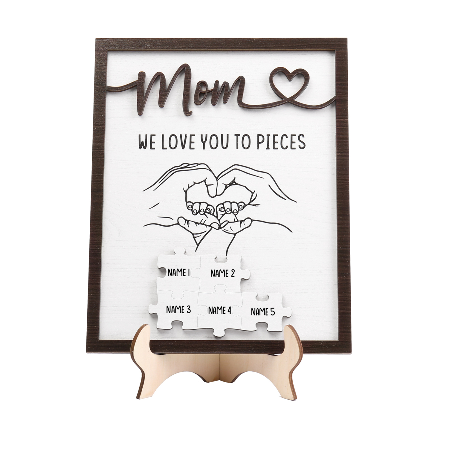 5 Names - Personalized Home Frame Wooden Ornaments Holding Hands Flower Elements Style Ornaments Home Decor for Mom