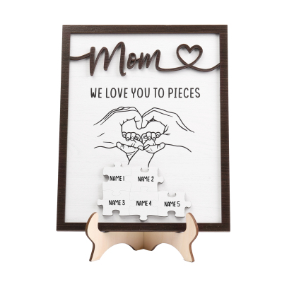 5 Names - Personalized Home Frame Wooden Ornaments Holding Hands Flower Elements Style Ornaments Home Decor for Mom