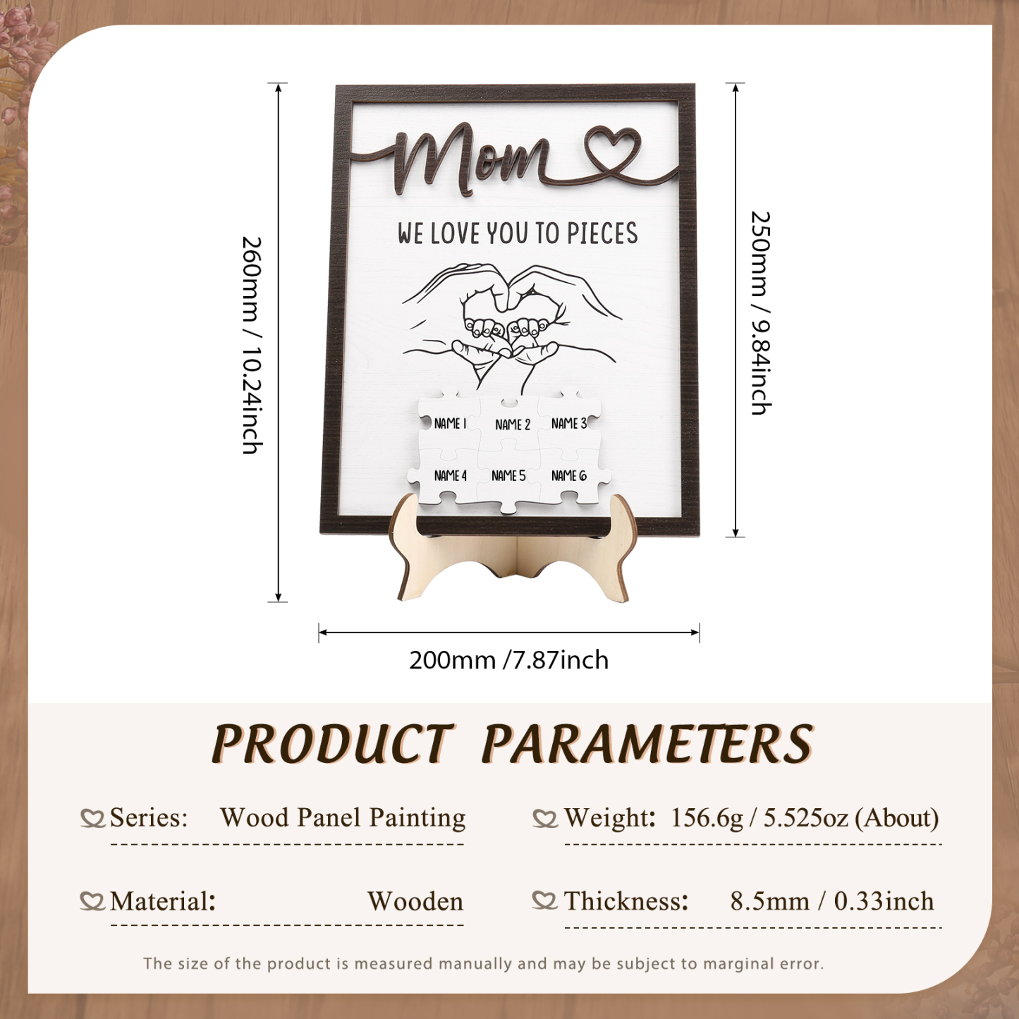 6 Names - Personalized Home Frame Wooden Ornaments Holding Hands Flower Elements Style Ornaments Home Decor for Mom