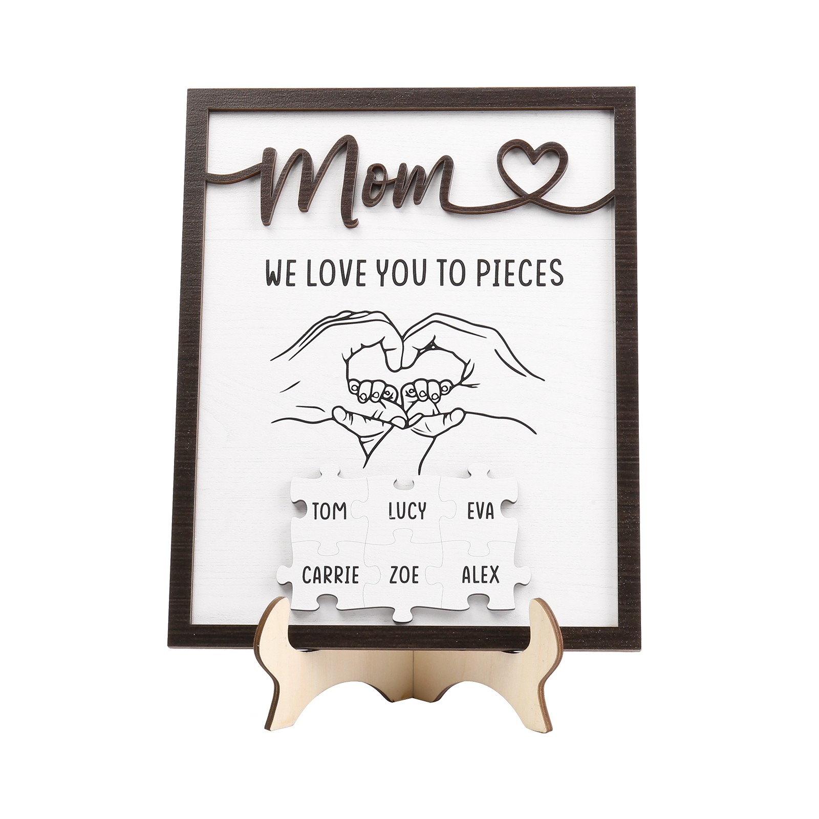 6 Names - Personalized Home Frame Wooden Ornaments Holding Hands Flower Elements Style Ornaments Home Decor for Mom