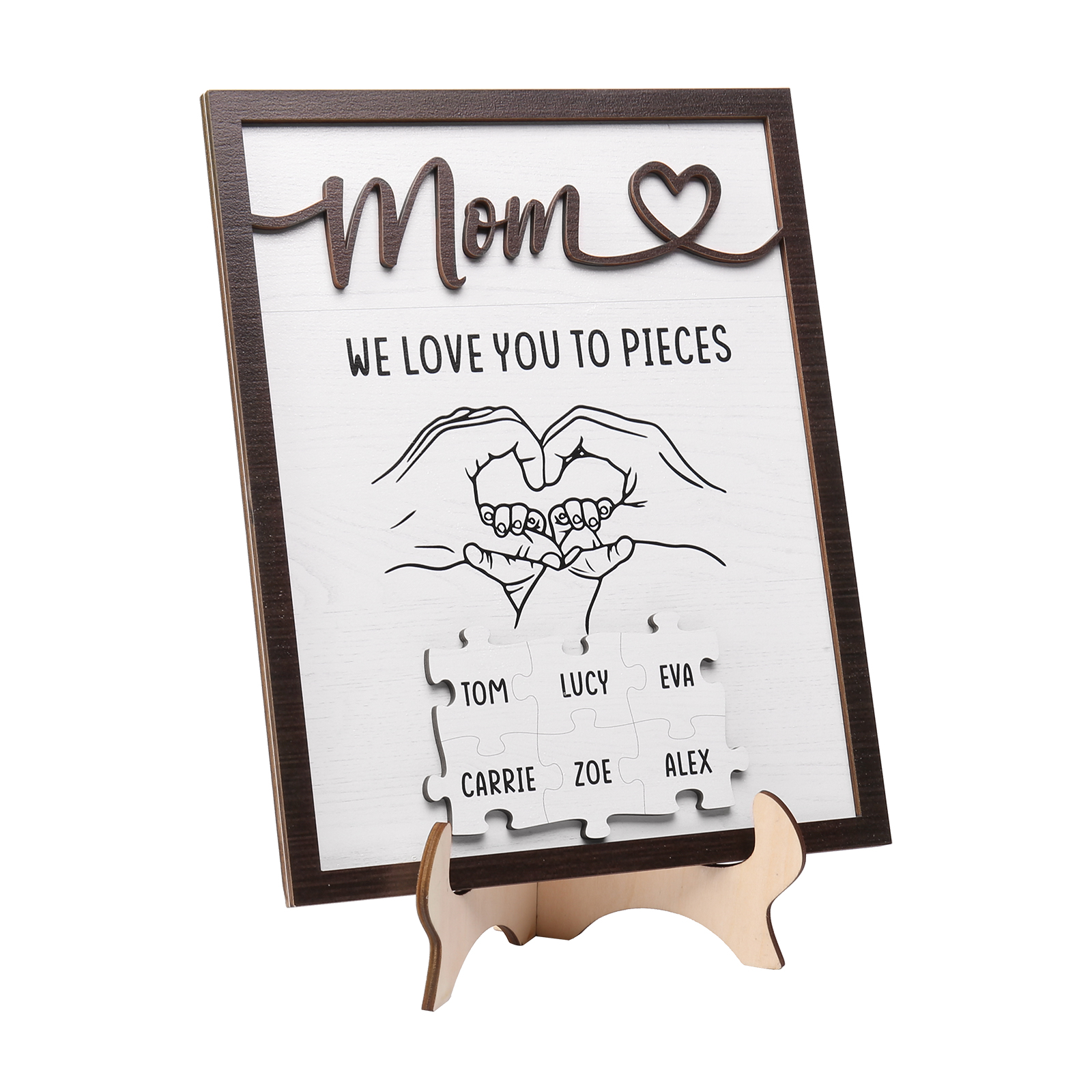 6 Names - Personalized Home Frame Wooden Ornaments Holding Hands Flower Elements Style Ornaments Home Decor for Mom