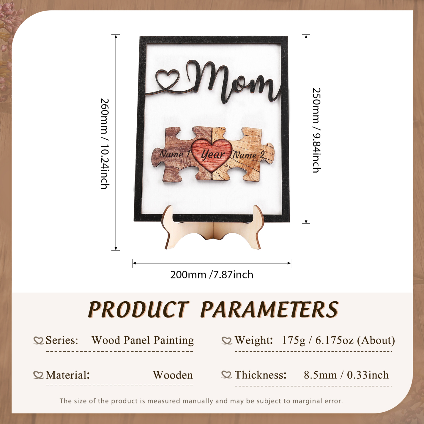 2 Names - Personalized Customizable Vintage Home Frame Wooden Decor Heart Puzzle Wooden Board Painting for Mom