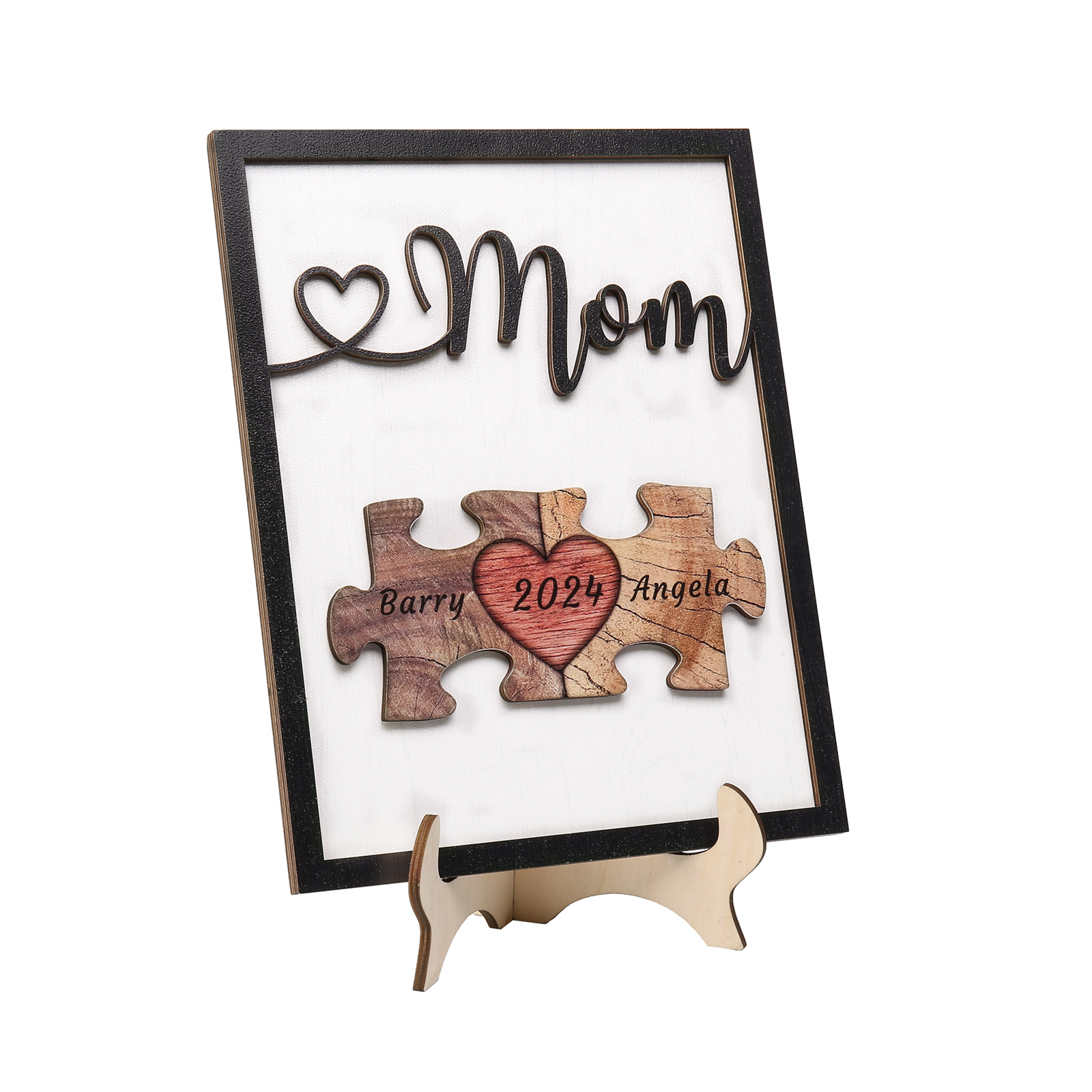2 Names - Personalized Customizable Vintage Home Frame Wooden Decor Heart Puzzle Wooden Board Painting for Mom