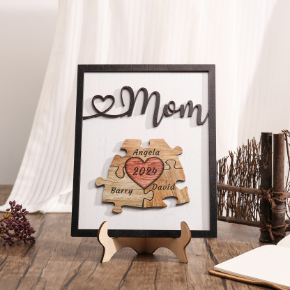 3 Names - Personalized Customizable Vintage Home Frame Wooden Decor Heart Puzzle Wooden Board Painting for Mom