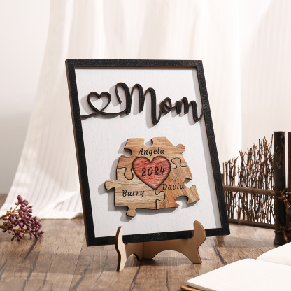 3 Names - Personalized Customizable Vintage Home Frame Wooden Decor Heart Puzzle Wooden Board Painting for Mom