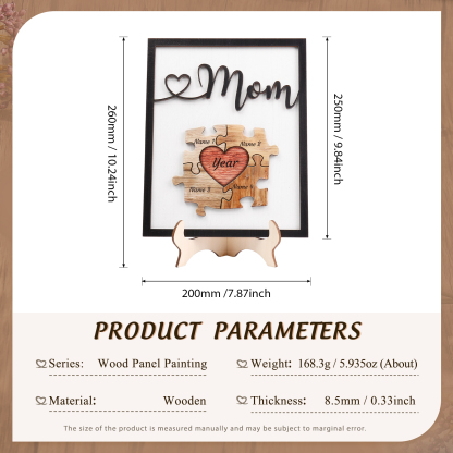 4 Names - Personalized Customizable Vintage Home Frame Wooden Decor Heart Puzzle Wooden Board Painting for Mom