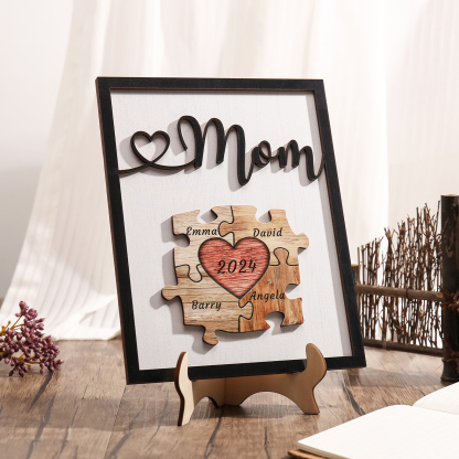 4 Names - Personalized Customizable Vintage Home Frame Wooden Decor Heart Puzzle Wooden Board Painting for Mom