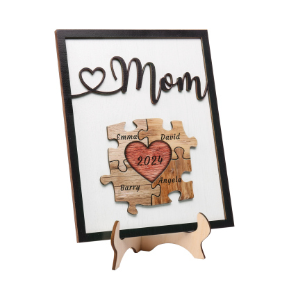 4 Names - Personalized Customizable Vintage Home Frame Wooden Decor Heart Puzzle Wooden Board Painting for Mom