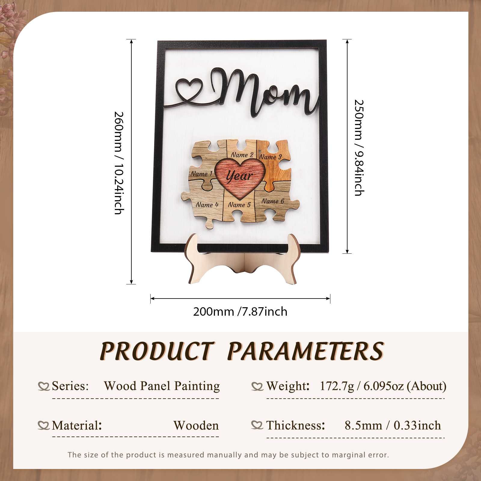 6 Names - Personalized Customizable Vintage Home Frame Wooden Decor Heart Puzzle Wooden Board Painting for Mom
