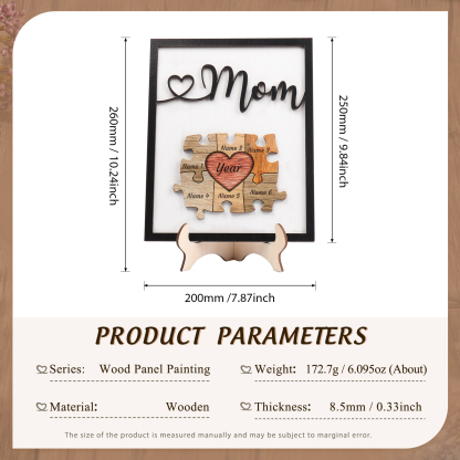 6 Names - Personalized Customizable Vintage Home Frame Wooden Decor Heart Puzzle Wooden Board Painting for Mom