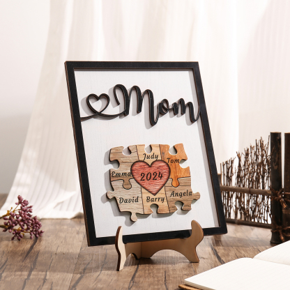 6 Names - Personalized Customizable Vintage Home Frame Wooden Decor Heart Puzzle Wooden Board Painting for Mom