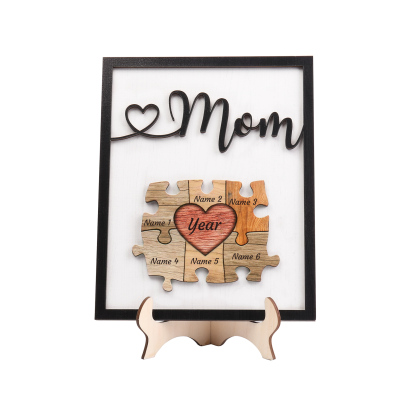 6 Names - Personalized Customizable Vintage Home Frame Wooden Decor Heart Puzzle Wooden Board Painting for Mom