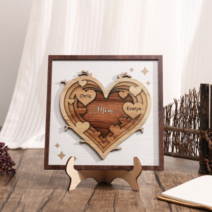 2 Names - Personalized Heart Vintage Wooden Wooden Painting, Home Frame Wooden Decor for Mom