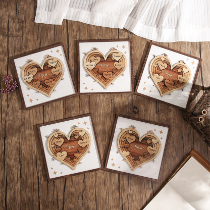 3 Names - Personalized Heart Vintage Wooden Wooden Painting, Home Frame Wooden Decor for Mom