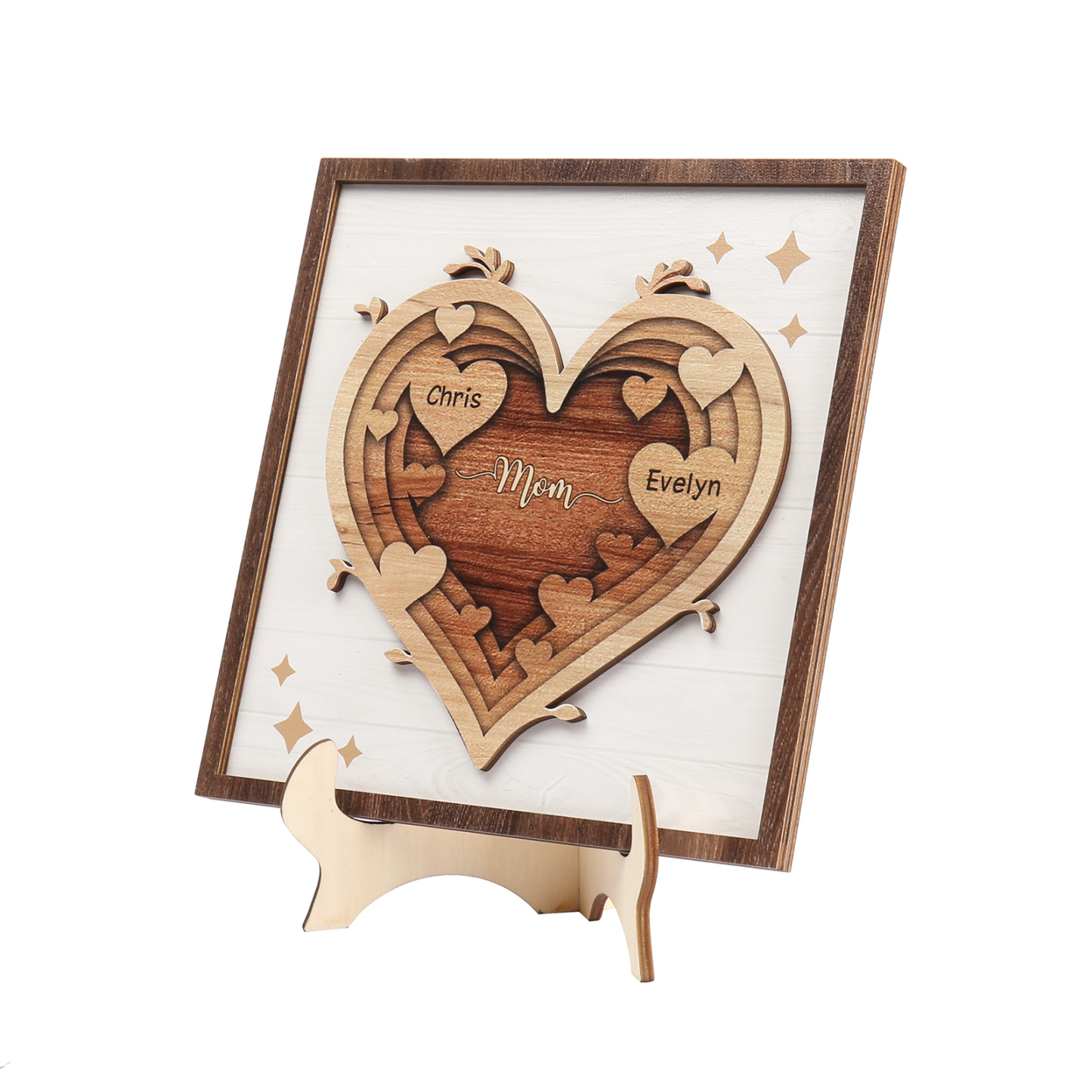 2 Names - Personalized Heart Vintage Wooden Wooden Painting, Home Frame Wooden Decor for Mom
