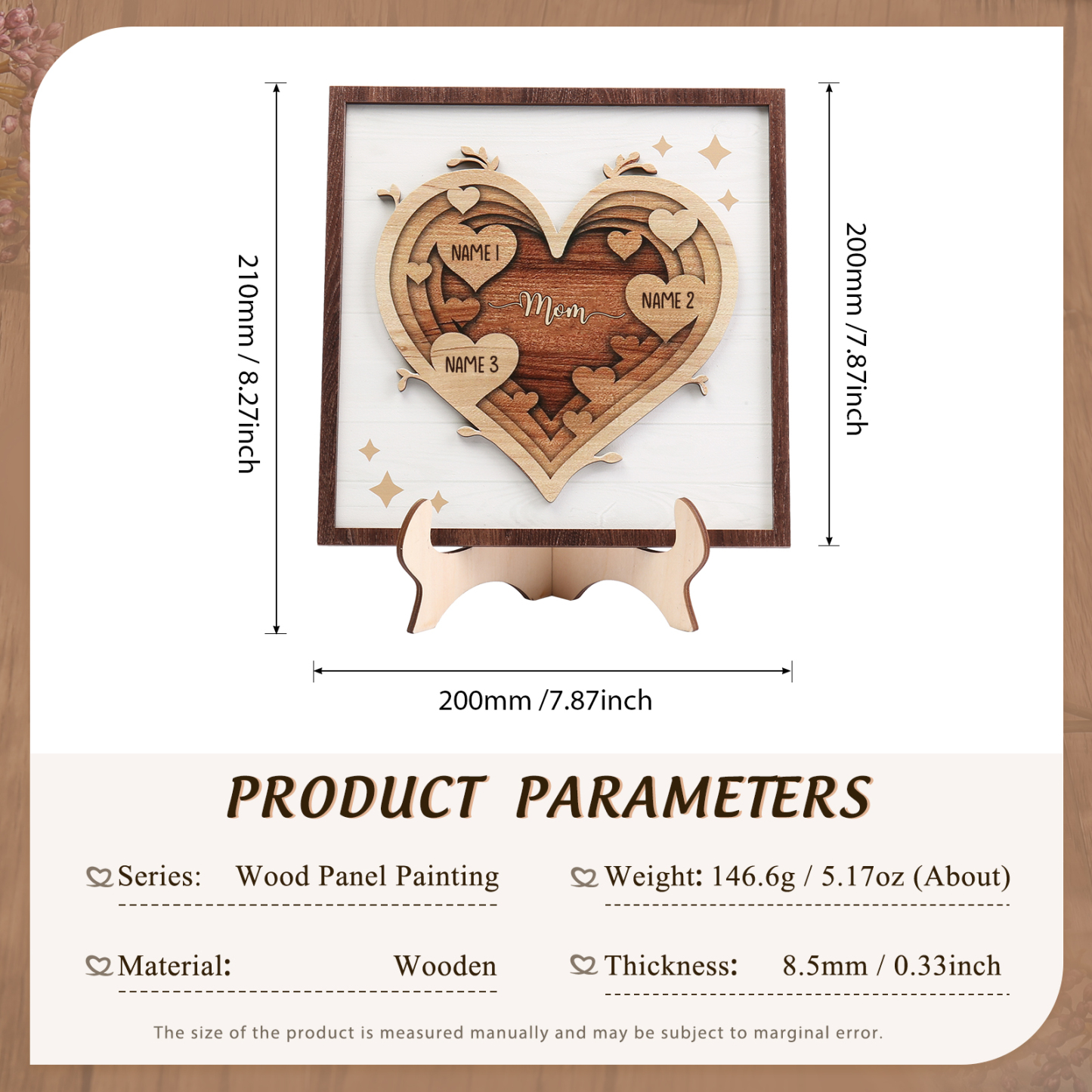 3 Names - Personalized Heart Vintage Wooden Wooden Painting, Home Frame Wooden Decor for Mom