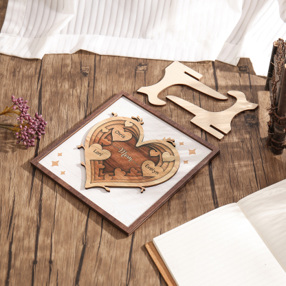 3 Names - Personalized Heart Vintage Wooden Wooden Painting, Home Frame Wooden Decor for Mom