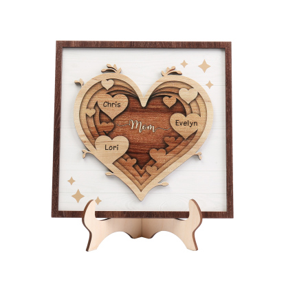 3 Names - Personalized Heart Vintage Wooden Wooden Painting, Home Frame Wooden Decor for Mom