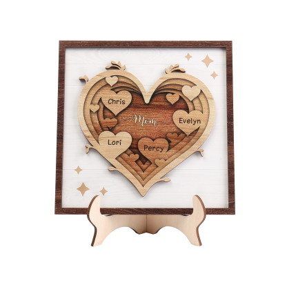 4 Names - Personalized Heart Vintage Wooden Wooden Painting, Home Frame Wooden Decor for Mom