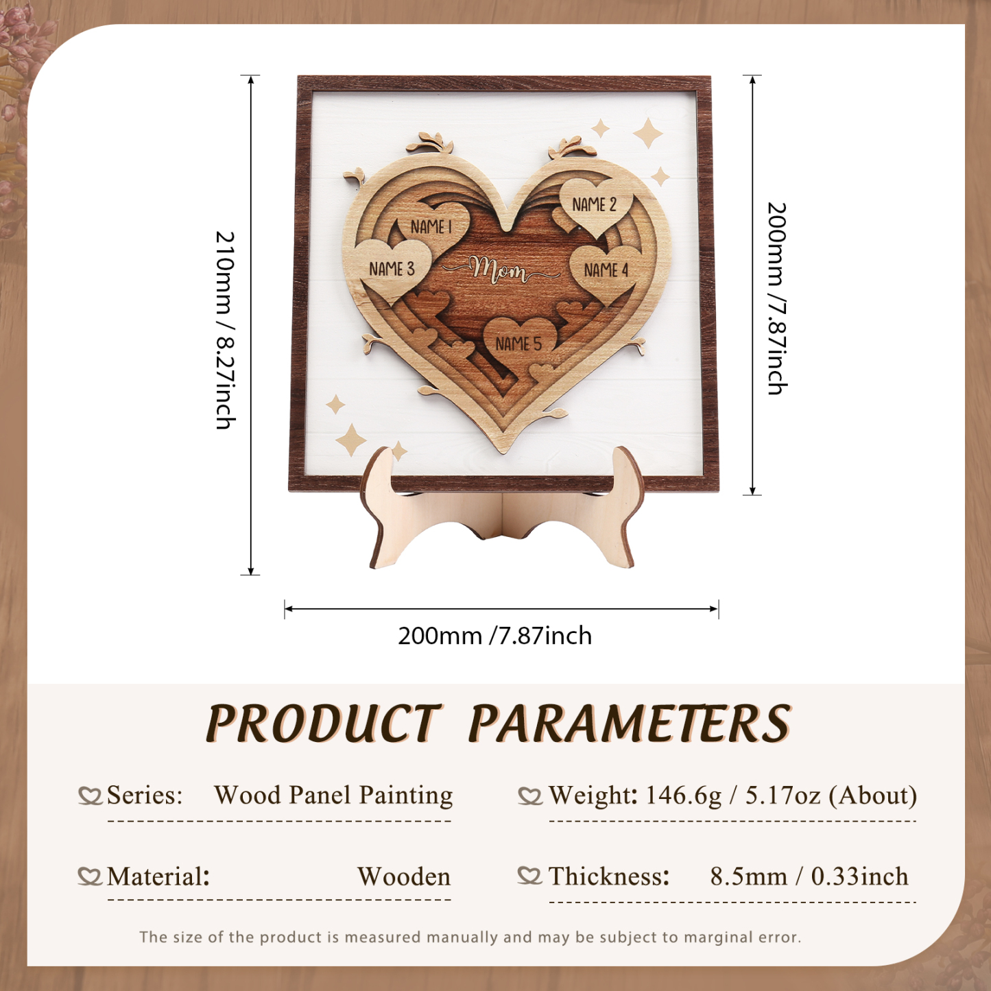 5 Names - Personalized Heart Vintage Wooden Wooden Painting, Home Frame Wooden Decor for Mom