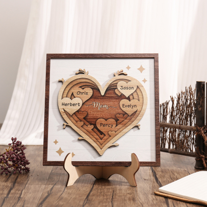 5 Names - Personalized Heart Vintage Wooden Wooden Painting, Home Frame Wooden Decor for Mom