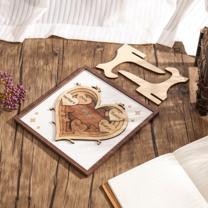 5 Names - Personalized Heart Vintage Wooden Wooden Painting, Home Frame Wooden Decor for Mom