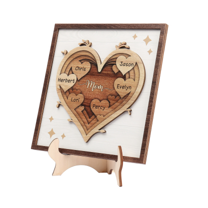 6 Names - Personalized Heart Vintage Wooden Wooden Painting, Home Frame Wooden Decor for Mom