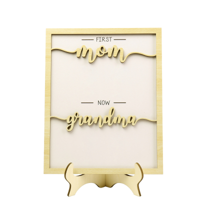 4 Names - Personalized Customized Birth Flower Home Frame Wooden Decoration for Mom/Grandma