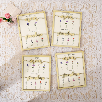 7 Names - Personalized Customized Birth Flower Home Frame Wooden Decoration for Mom/Grandma