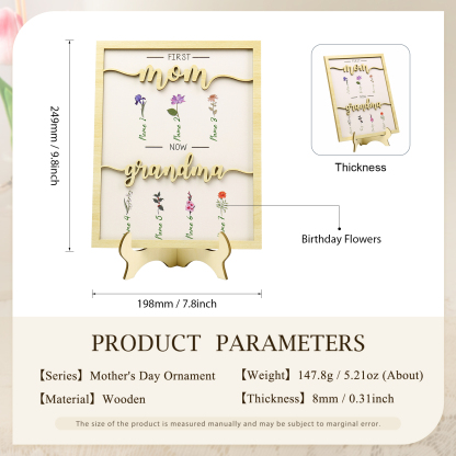 7 Names - Personalized Customized Birth Flower Home Frame Wooden Decoration for Mom/Grandma