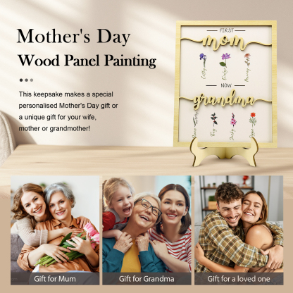 7 Names - Personalized Customized Birth Flower Home Frame Wooden Decoration for Mom/Grandma