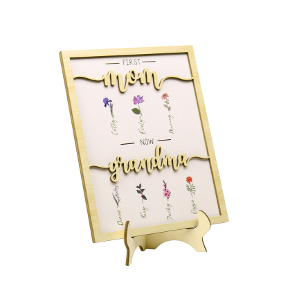 7 Names - Personalized Customized Birth Flower Home Frame Wooden Decoration for Mom/Grandma