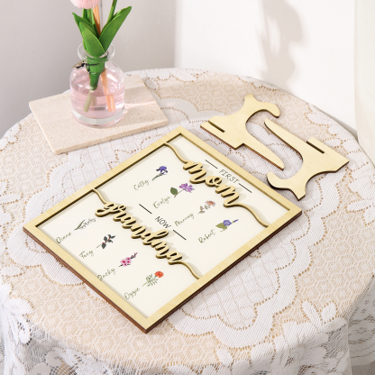 8 Names - Personalized Customized Birth Flower Home Frame Wooden Decoration for Mom/Grandma