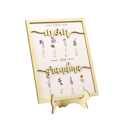 8 Names - Personalized Customized Birth Flower Home Frame Wooden Decoration for Mom/Grandma