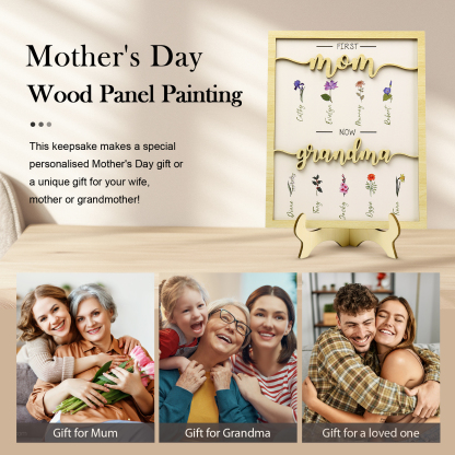 9 Names - Personalized Customized Birth Flower Home Frame Wooden Decoration for Mom/Grandma