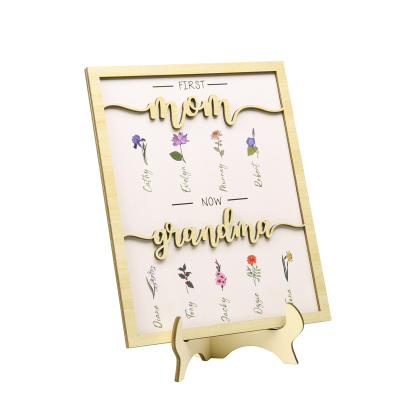 9 Names - Personalized Customized Birth Flower Home Frame Wooden Decoration for Mom/Grandma
