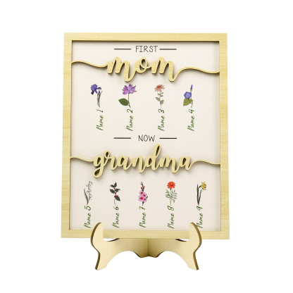 9 Names - Personalized Customized Birth Flower Home Frame Wooden Decoration for Mom/Grandma
