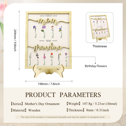 10 Names - Personalized Customized Birth Flower Home Frame Wooden Decoration for Mom/Grandma