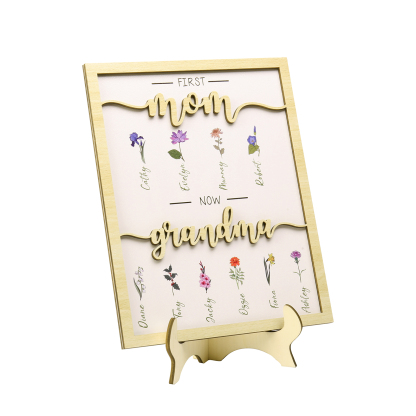 10 Names - Personalized Customized Birth Flower Home Frame Wooden Decoration for Mom/Grandma