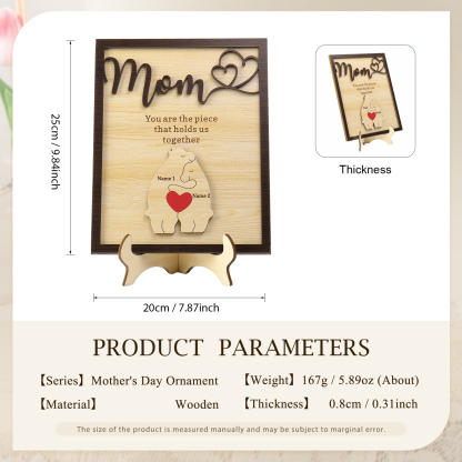 2 Names - Personalized Home Frame Wooden Ornaments Cute Bear Style Ornaments for Mom