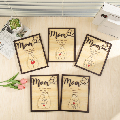 2 Names - Personalized Home Frame Wooden Ornaments Cute Bear Style Customizable 2 Text Ornaments For Mom